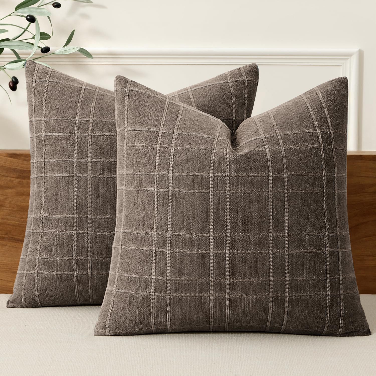 MIULEE Decorative Linen Check Throw Pillow Covers Neutral Farmhouse Vintage Pillow Covers 20x20 S... | Amazon (US)