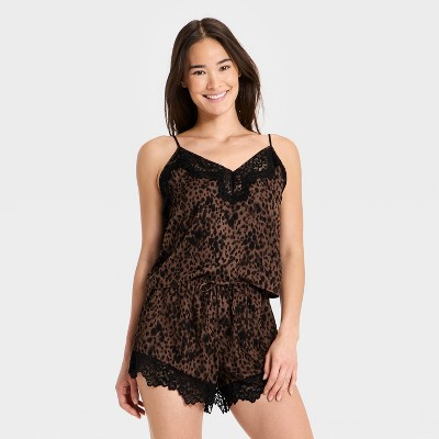 Women's Lace Trim Satin Pajama Tank Top - Auden™ Brown M | Target