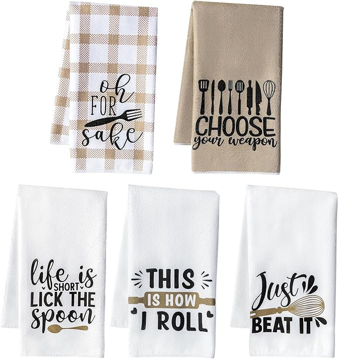 R HORSE 5Pcs Funny Kitchen Dish Towel Set Absorbent Quick Dry Cloth Dish Tea Towels Reusable Bar ... | Amazon (US)