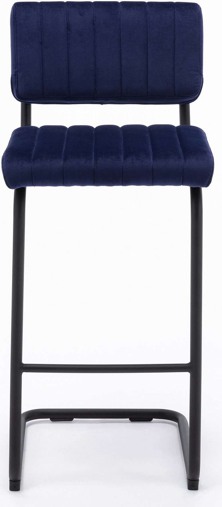 Sapphire blue velvet bar stools with channel tufting, set of 2