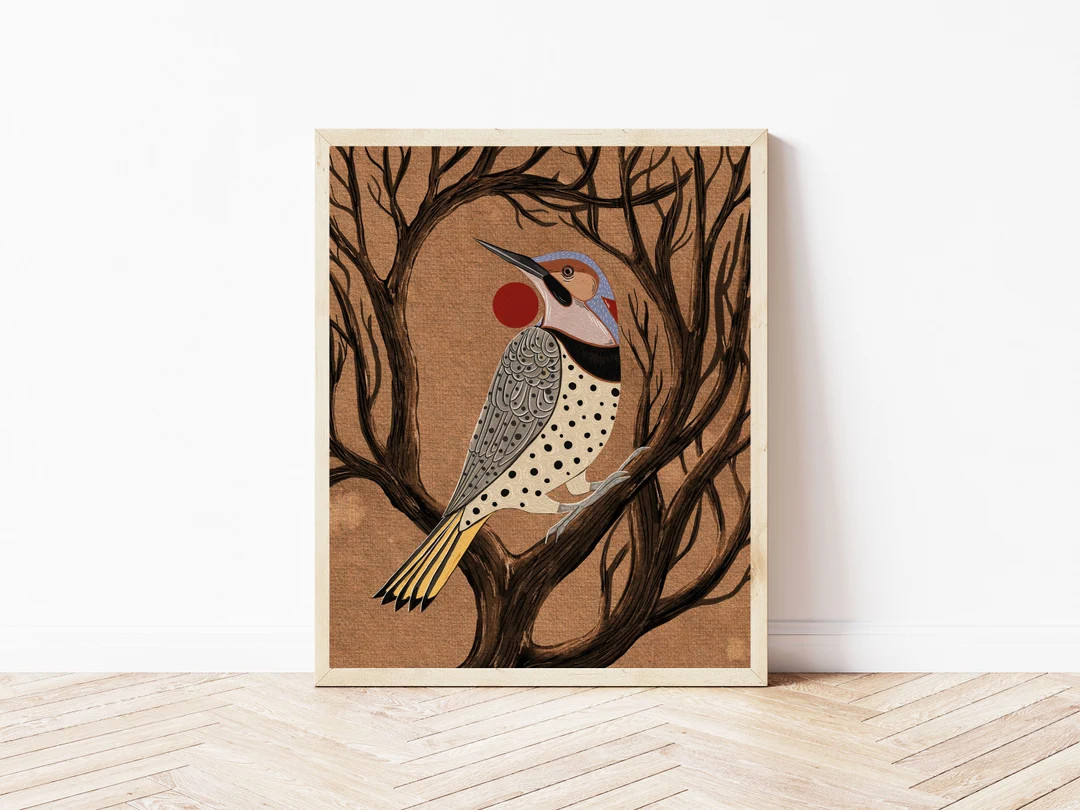 Northern Flicker Bird Art Print Folk Art Bird and Nature Illustration Witchy, Celestial, Birder G... | Etsy (US)