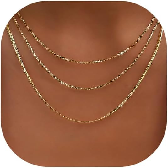 Gold Layered Necklaces for Women, 14K Gold Plated Dainty Gold Chain Choker Necklace Stack, Herrin... | Amazon (US)
