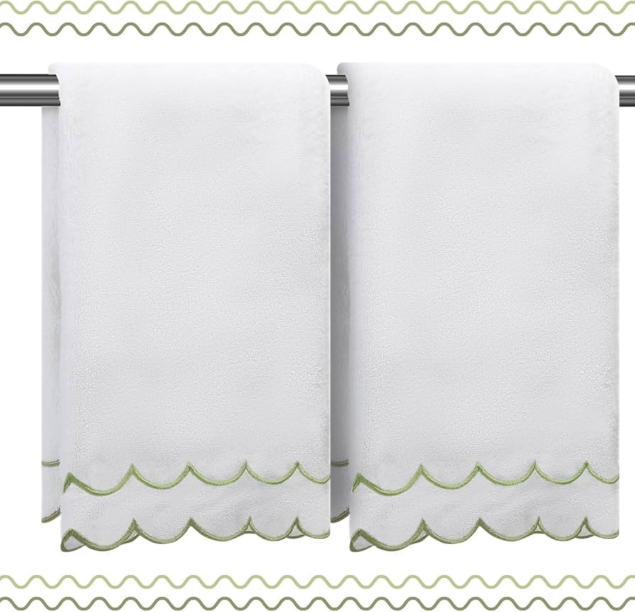 100% Cotton Hand Towels for Bathroom 2 Pcs Scalloped Hand Towels 16 * 27 Inch Embroidered Decorat... | Amazon (US)