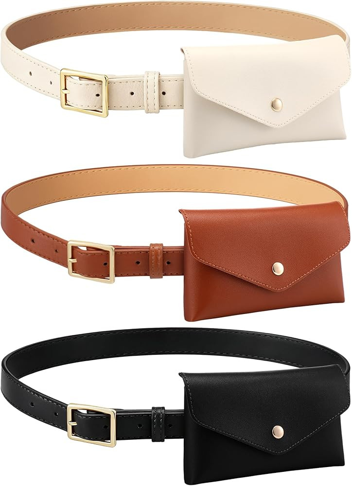 Shihanee 3 Pcs PU Leather Waist Belt Purses for Women Fashionable Leather Fanny Packs Waist Bag A... | Amazon (US)