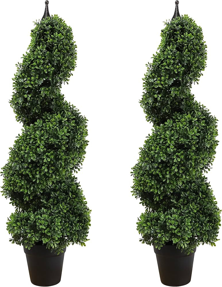 35 inch/2.95 ft Outdoor Boxwood Spiral Faux Topiary Trees, Artificial topiaries Tree with Black Pot,Set of 2 | Amazon (US)