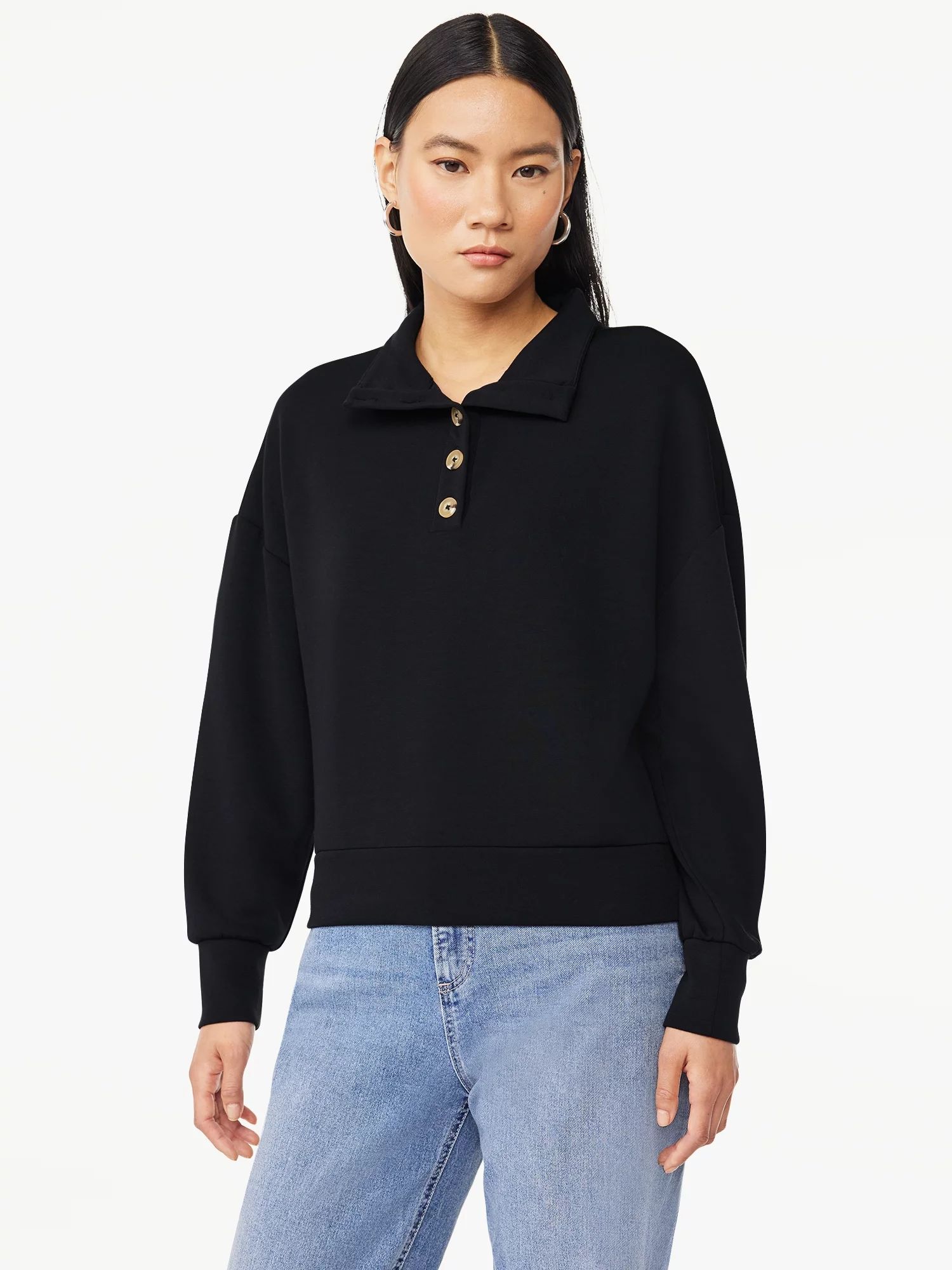 Scoop Women's Scuba Knit Button Neck Sweatshirt, Sizes XS-XXL | Walmart (US)