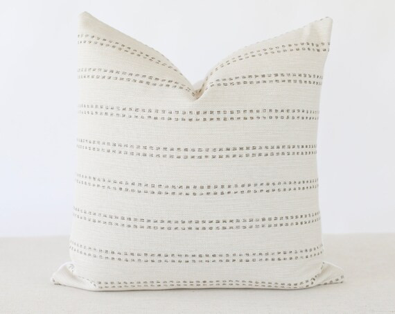 Cream and Grey Stripe Pillow Covers, Modern Farmhouse Pillow Covers Minimalist, Woven Pillow Cove... | Etsy (US)