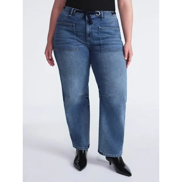 Scoop Women's and Women’s Plus High Rise Darted Barrel Jeans with Rope Belt, Sizes 0-26W | Walmart (US)