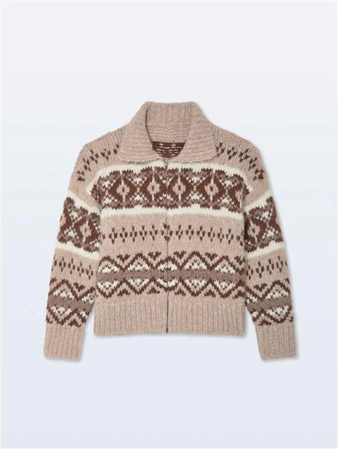 Alpaca Blend Fair Isle Bomber | Brown Combo | White and Warren