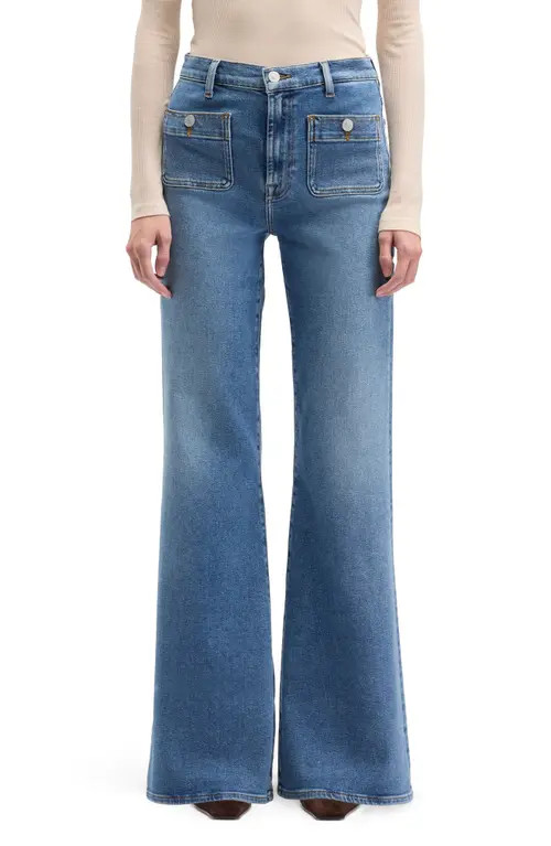 7 For All Mankind Modern Dojo Tailorless High Waist Flare Jeans in Oceanstone at Nordstrom, Size 24 | Nordstrom