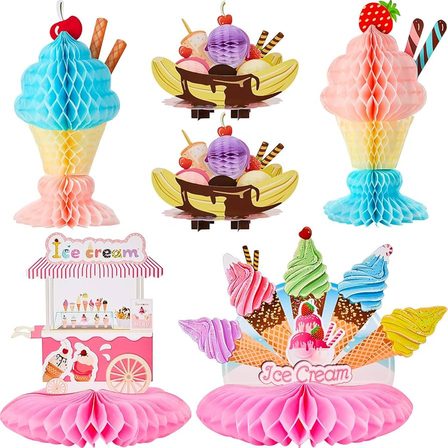 Outus 6 Pieces Ice Cream Table Centerpiece Tissue Ice Cream Honeycomb Table Centerpieces for Them... | Amazon (US)