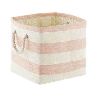 Blush & Ivory Rugby Stripe Storage Cube with Rope Handles | The Container Store