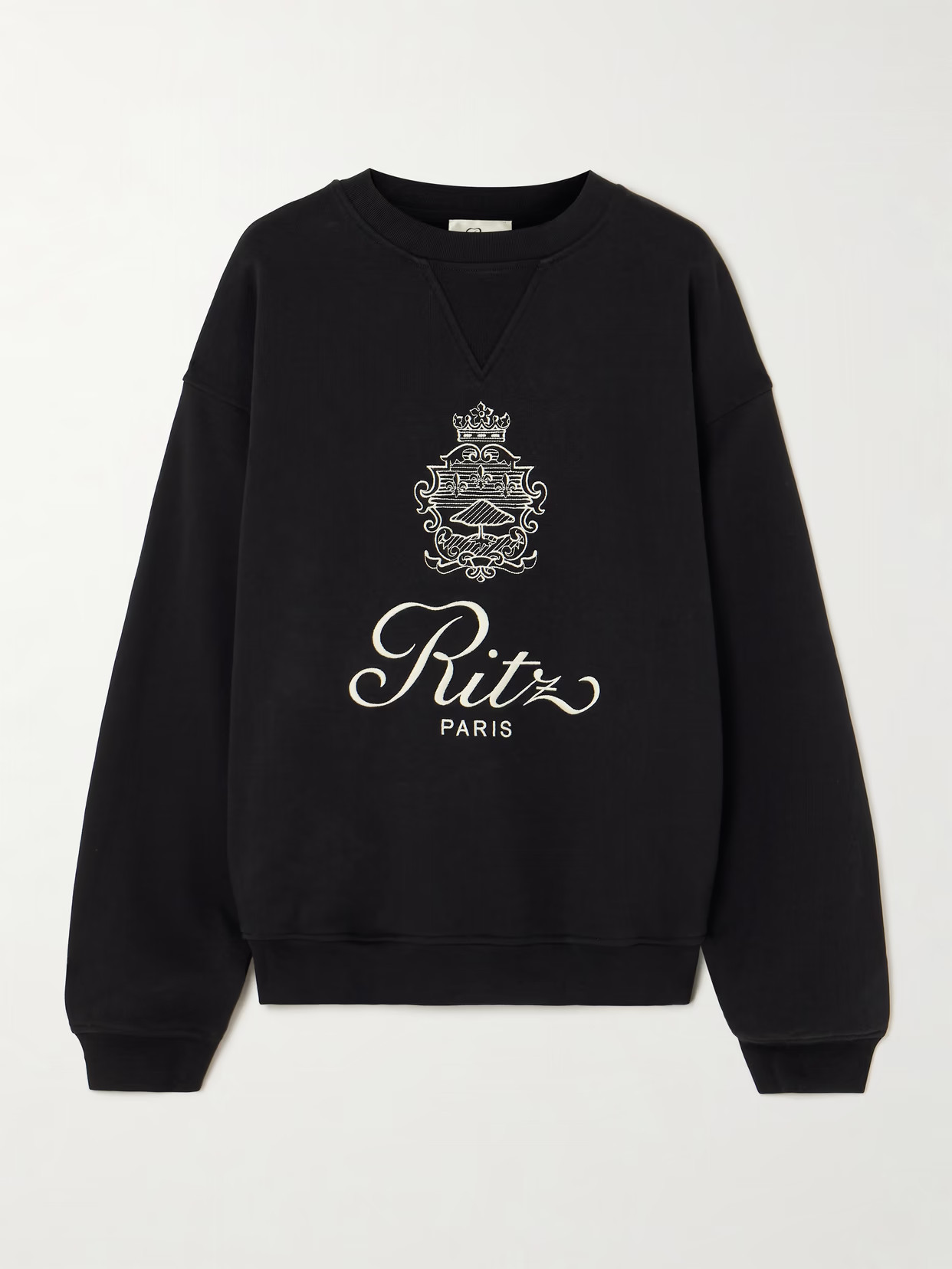FRAME - + Ritz Paris Embroidered Cotton-blend Jersey Sweatshirt - Black | NET-A-PORTER (US)