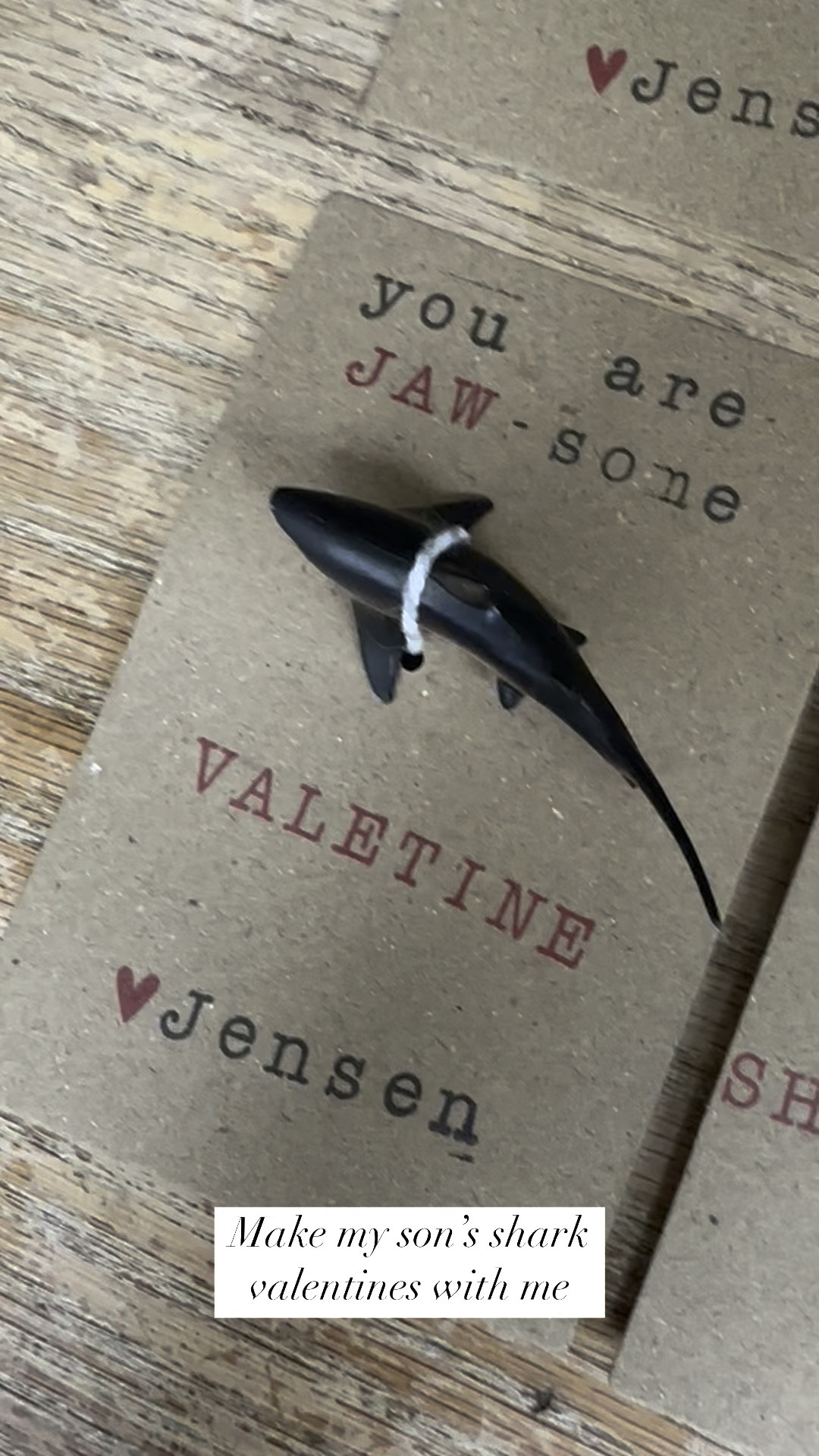 Yesterday I shared the finish product, here is the tutorial! 

Easy DIY Valentines!

Supplies:
-cards
-ink pads
-letter stamps (these are amazing you can connect an entire word and stamp it at once instead of having to stamp each letter at one time. Seriously made this product so quick!)
-sharks or any other small toy
-string
-scissors
-hole punch 
-pen

Start by connecting all your letters for words. I had enough letters to make everything but Jensen. But having them all ready to go made it so quick! I ended up doing 5 at a time like an assembly line. 

Stamp all your words. 

Mark where the string needs to go. 

Hope punch. 

Tie shark to the card.

Ta Da!

Seriously so simple! 

#LTKSeasonal #LTKKids #LTKGiftGuide