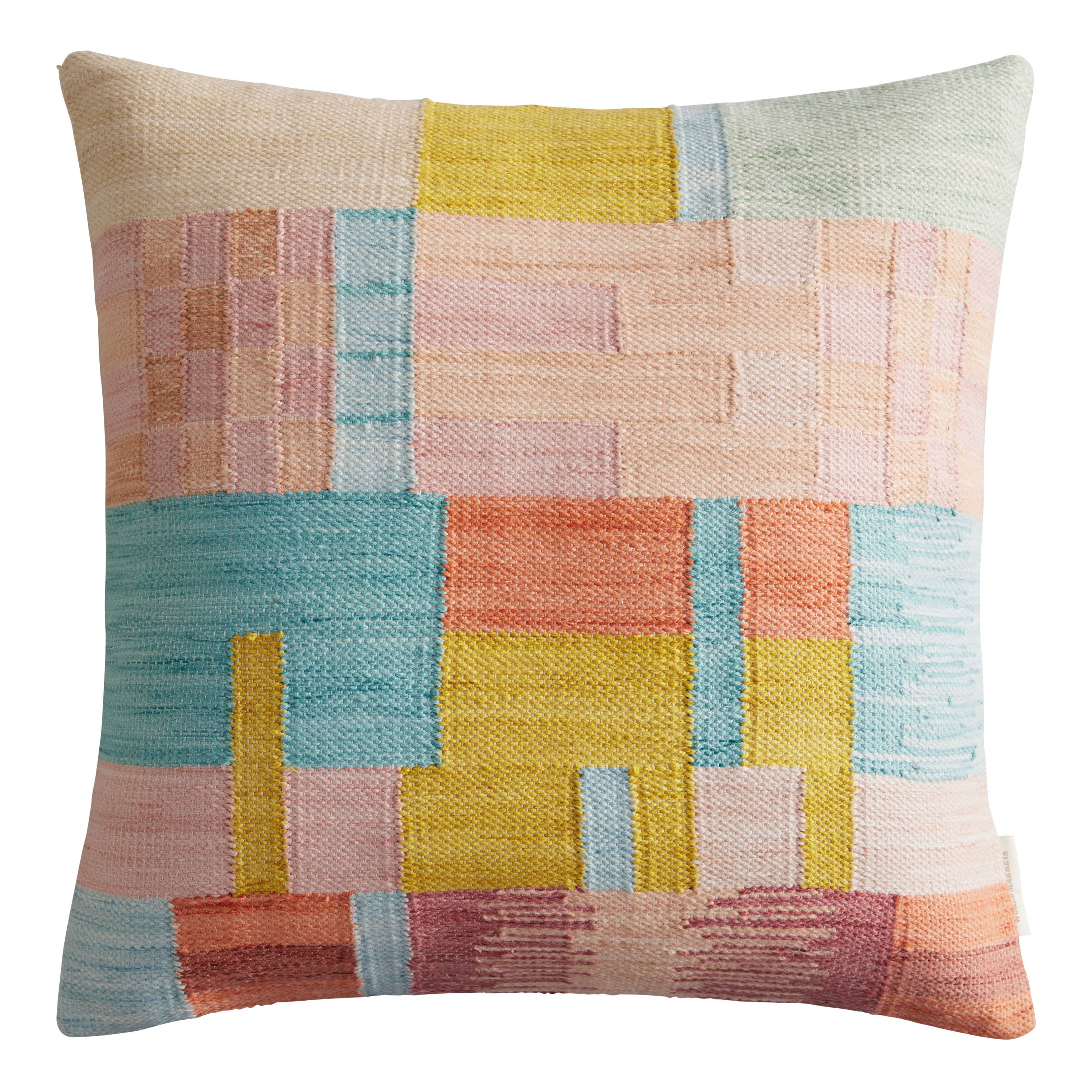 Multicolor Color Block Woven Indoor Outdoor Throw Pillow - World Market | World Market