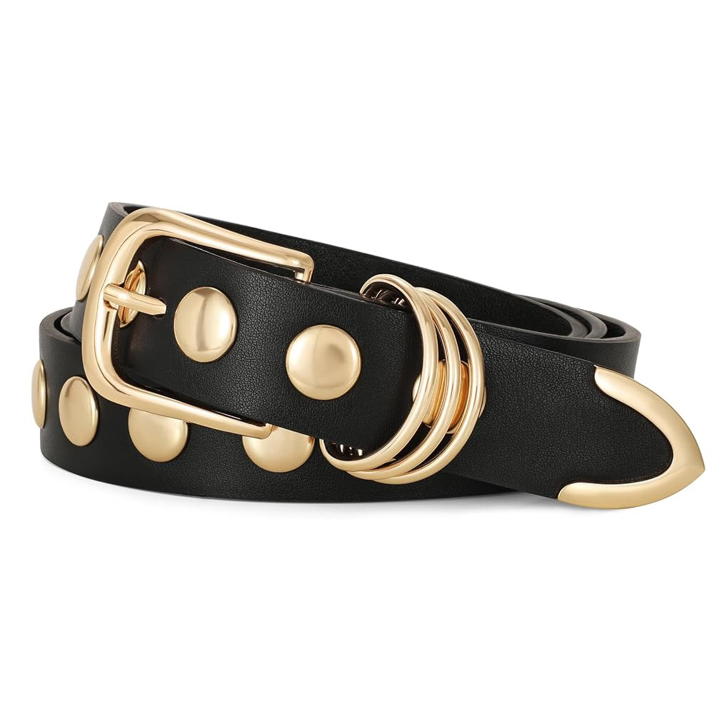 WERFORU Women Fashion Leather Belt Studded Leather Belt Ladies Belts for Jeans Dress Punk Belt | Amazon (US)