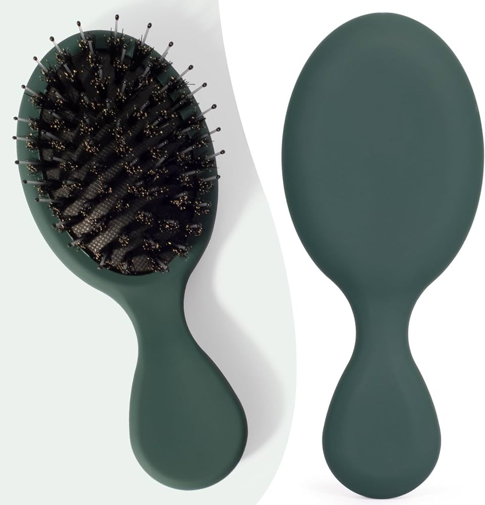 Mini Boar Bristle Hair Brush - Boar & Nylon Bristle Small Brush for Women Kids Long Short Hair to... | Amazon (US)