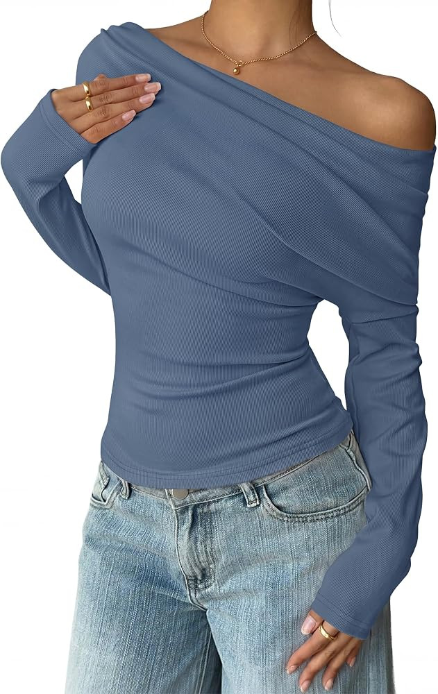 ZESICA Women's Off Shoulder Fall Long Sleeve Y2k Cute Going Out Tops | Amazon (US)