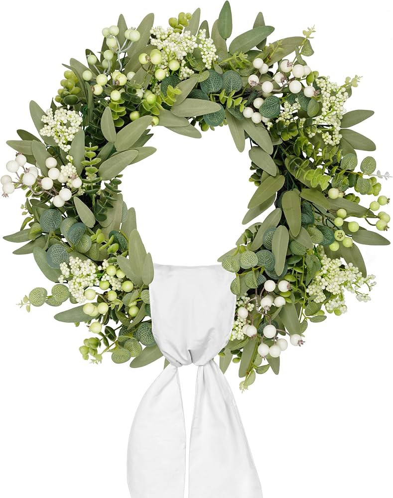 Vlorart 22 Inch Artificial Spring Summer Greenery Wreaths for Front Door Green Eucalyptus Leaf Wr... | Amazon (US)
