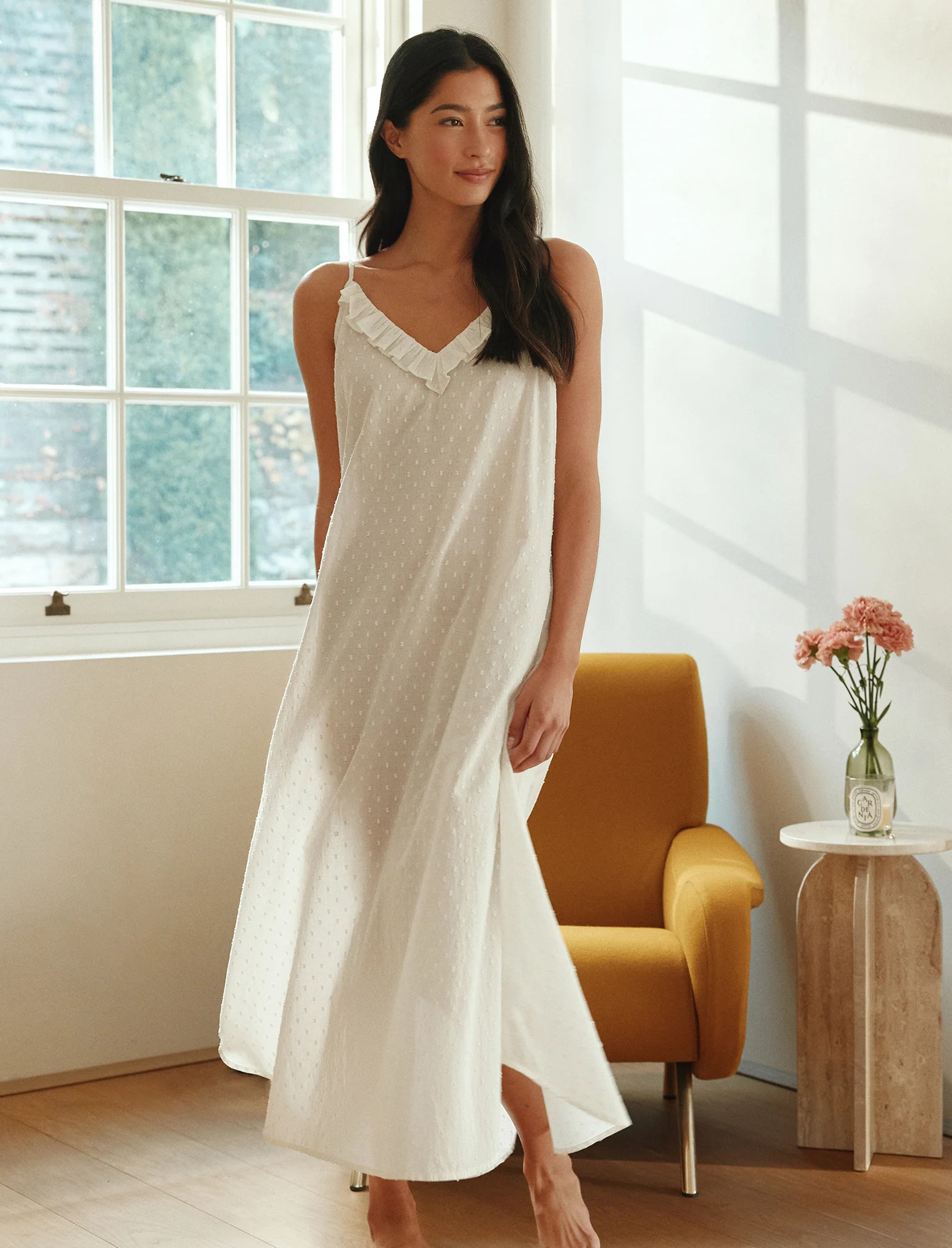 Swiss Dot Lace Frill Maxi Nightgown | Papinelle Sleepwear US