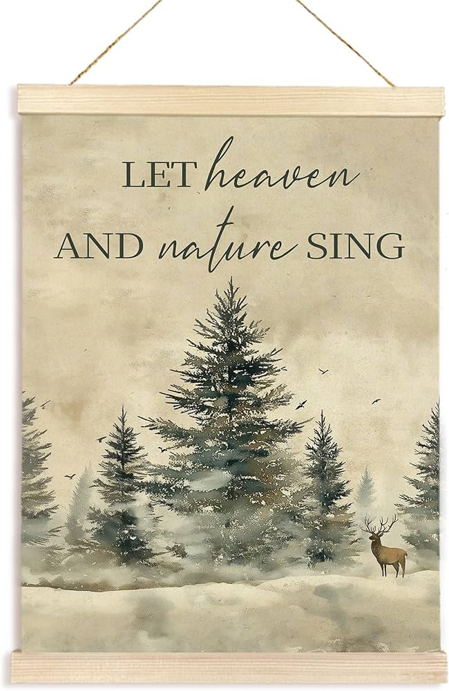 Hiuwevt Vintage Winter Christmas Wall Art, Let Heaven and Nature Sing Poster Hanger Frame, Rustic... | Amazon (US)