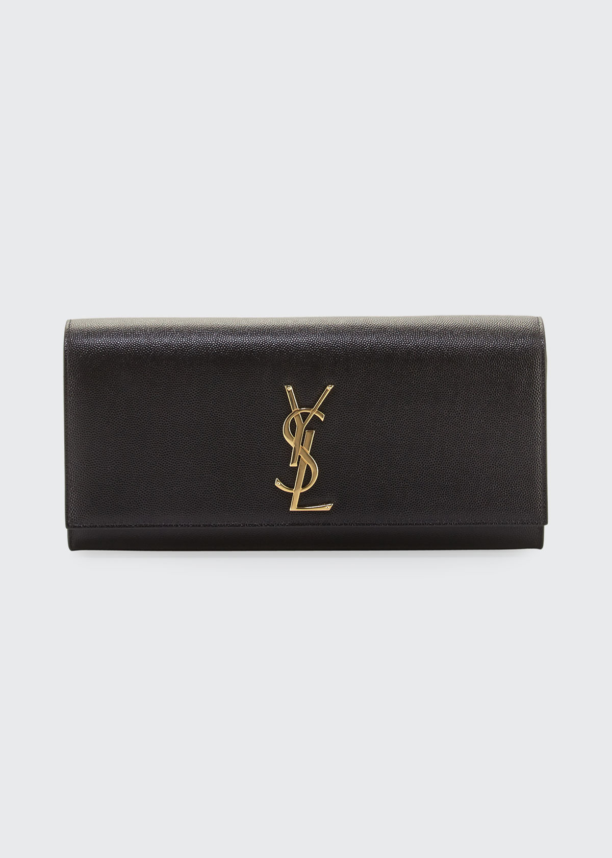 Monogram YSL Grained Calfskin Clutch Bag, Black | Bergdorf Goodman