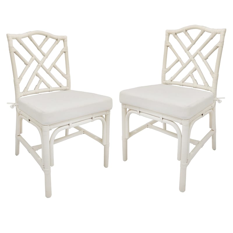 Set of 2 Dana White Rattan Dining Chair | At Home