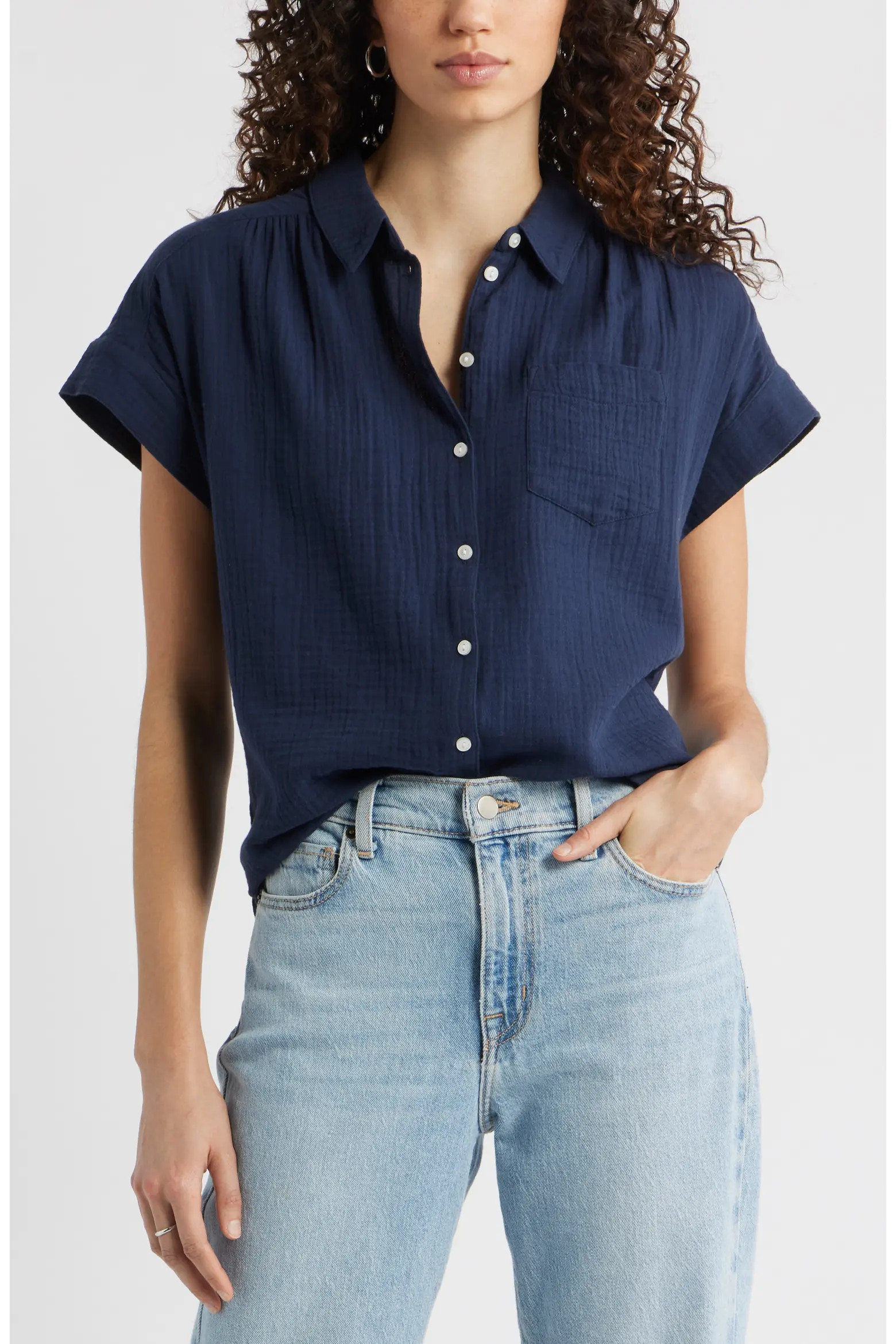 Caslon® Cotton Gauze Button-Up Shirt (Women) | Nordstrom | Nordstrom