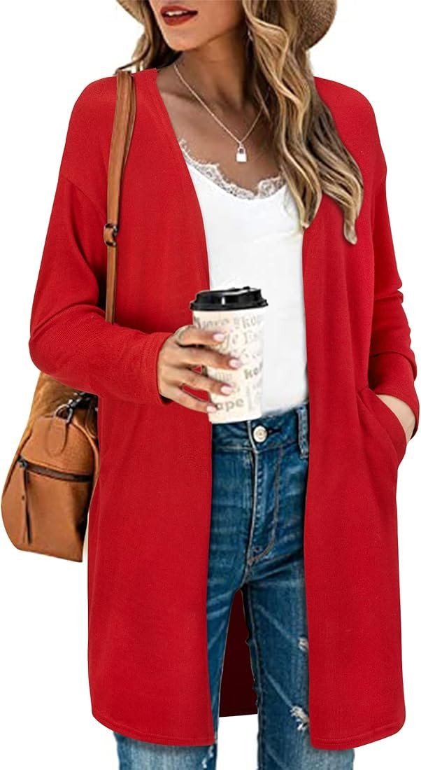 II ININ Women's Open Front Cardigan Shirt with Pockets Long Sleeve Lightweight Outwear Coat | Amazon (US)