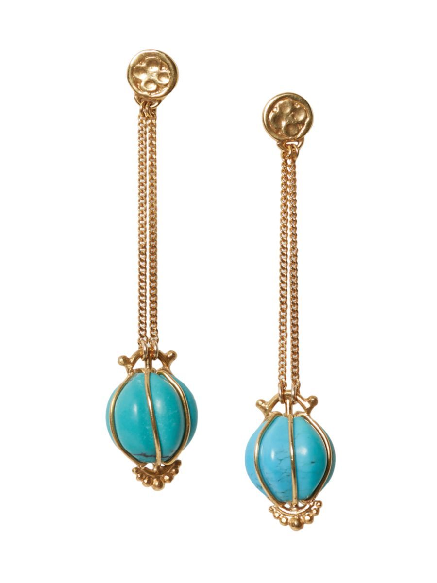 18K Gold-Plated & Turquoise Linear Drop Earrings | Saks Fifth Avenue