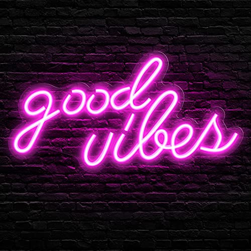 Olekki Pink Good Vibes Neon Sign - Neon Lights for Bedroom, LED Neon Signs for Wall Decor (16.1 x 8.3 inch) | Amazon (US)