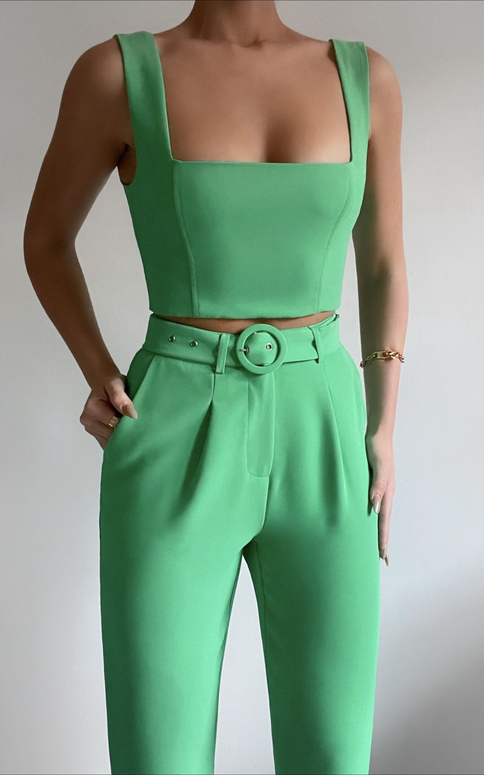 Reyna Two Piece Set - Crop Top and Tailored Pants in Green | Showpo (US, UK & Europe)