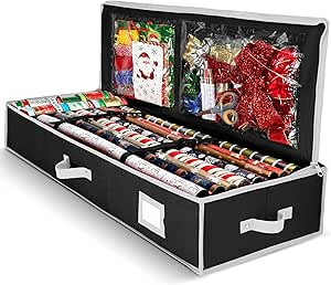 Gift Wrap Organizer, Christmas Wrapping Paper Storage Bag w/Useful Pockets for Xmas Accessories, ... | Amazon (US)