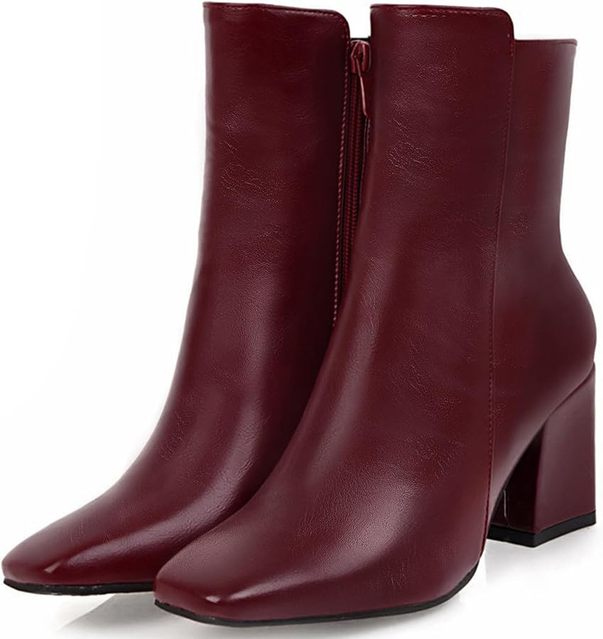 Caradise Womens Chunky Block Heel Booties Zip Up Square Toe Ankle Boots | Amazon (US)