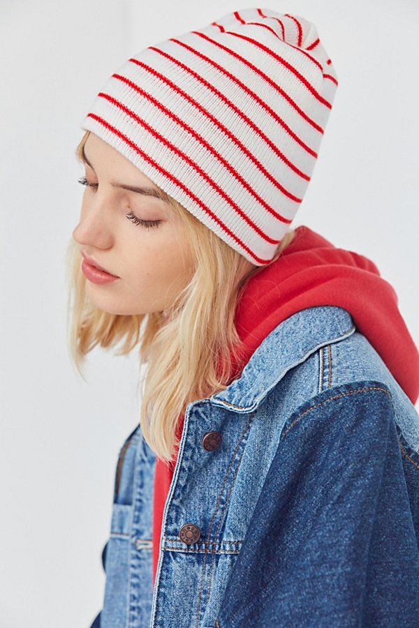 Striped Beanie - Red Multi One Size at Urban Outfitters | Urban Outfitters US