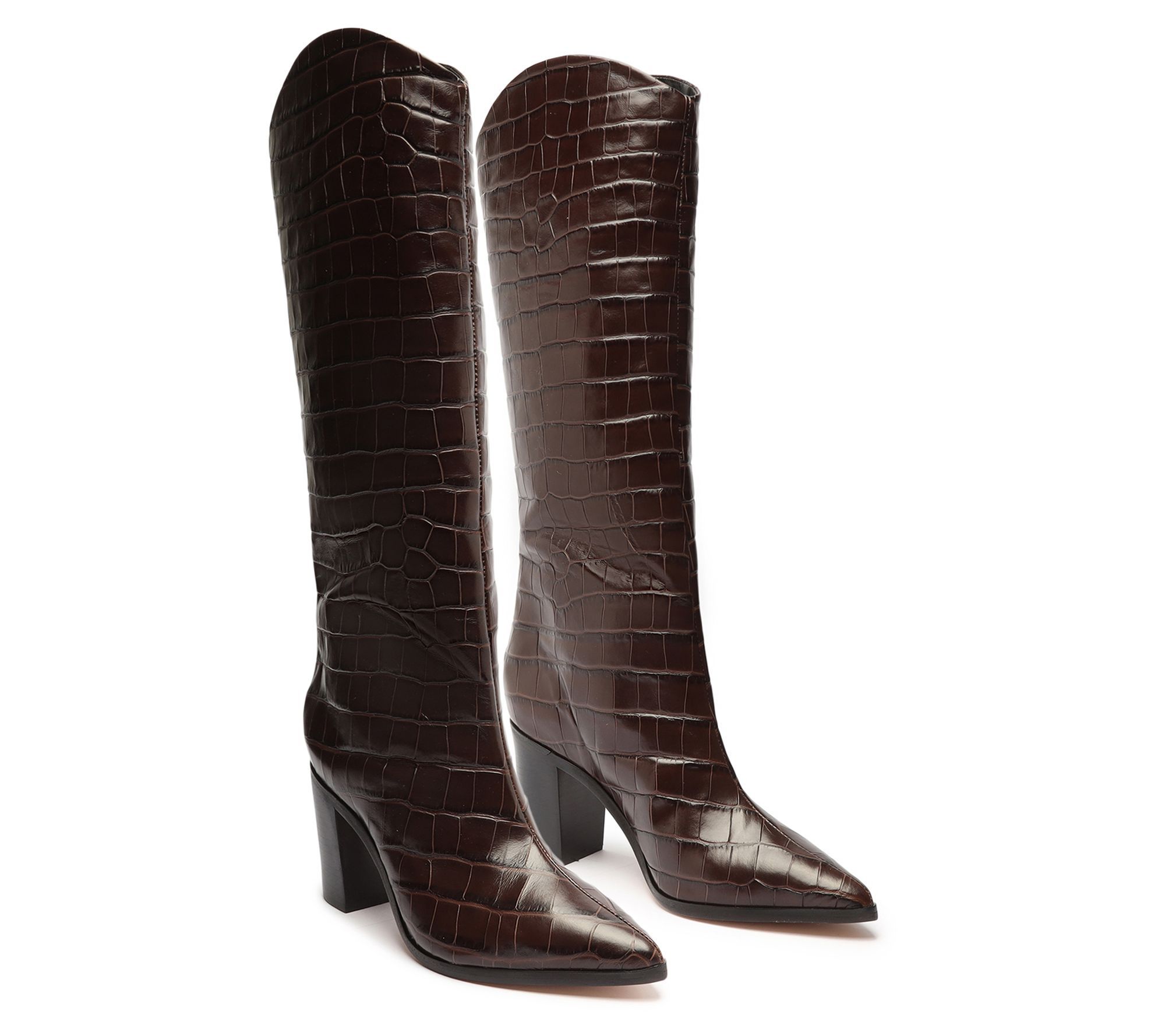 Schutz Croco Leather Knee High Heeled Boots - Maryana Block - QVC.com | QVC