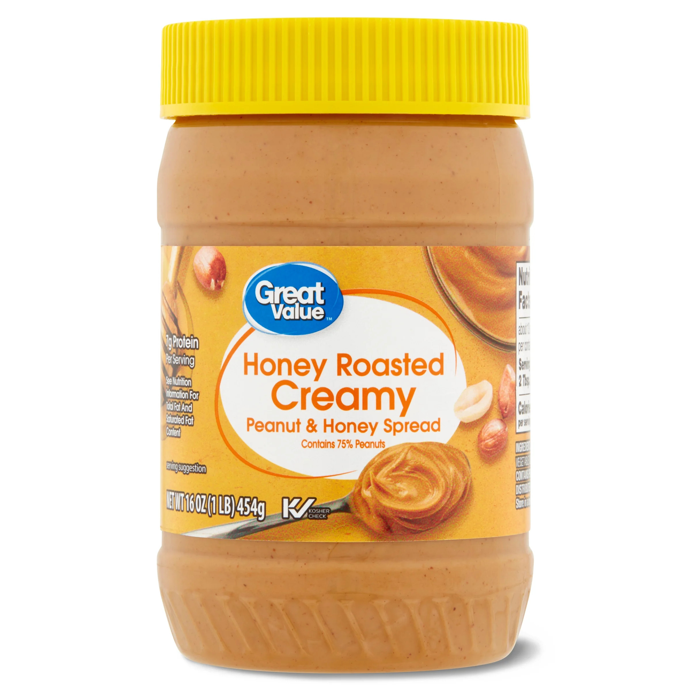 Great Value 7 g Protein Honey Roasted Creamy Peanut and Honey Spread, 16 ozs | Walmart (US)