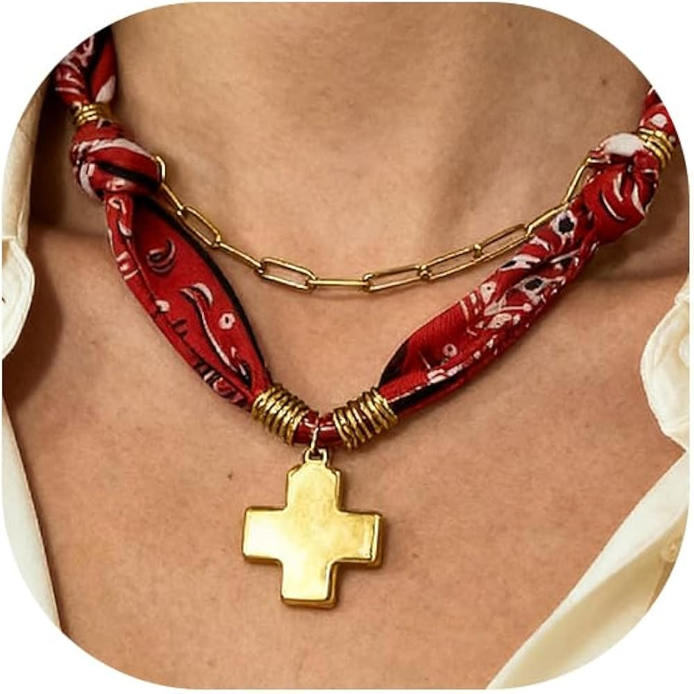 DoDoBeads Cross Scarf Necklace for Women, Bandana Necklace with Chunky Cross and Paperclip Chain,... | Amazon (US)