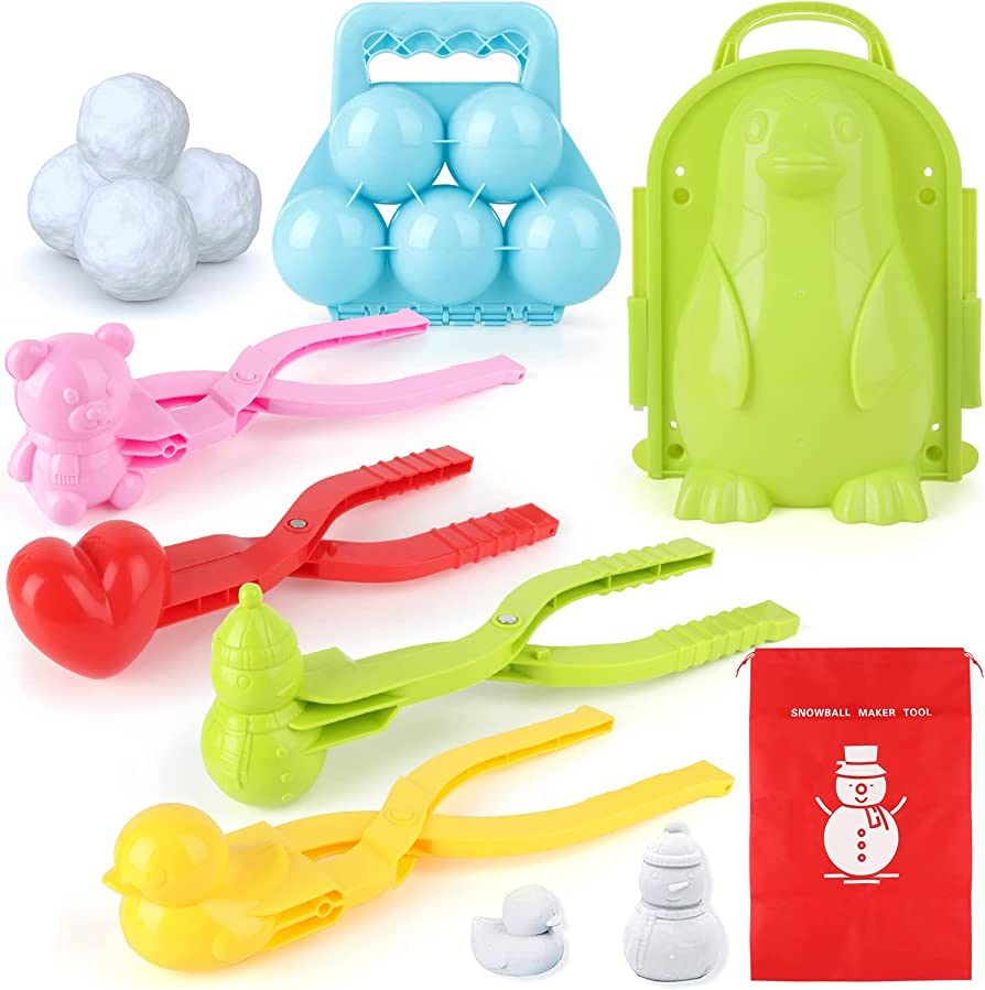 weiff Snow Toys, 7pcs Snow Sand Molds Toys for Kids with Drawstring Bag, Winter Outdoor Snowball ... | Amazon (US)