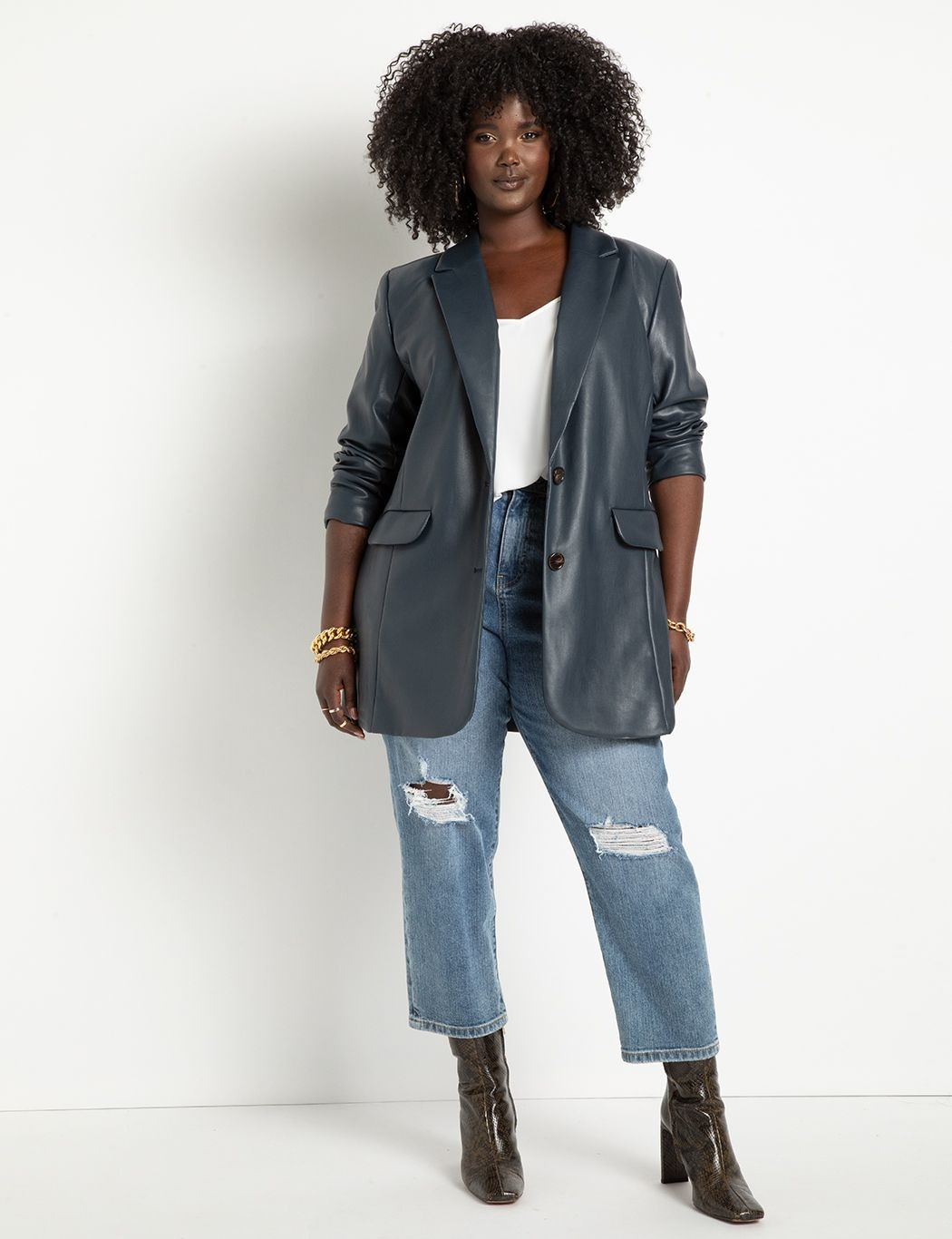 Oversized Faux Leather Blazer | Women's Plus Size Coats + Jackets | ELOQUII | Eloquii