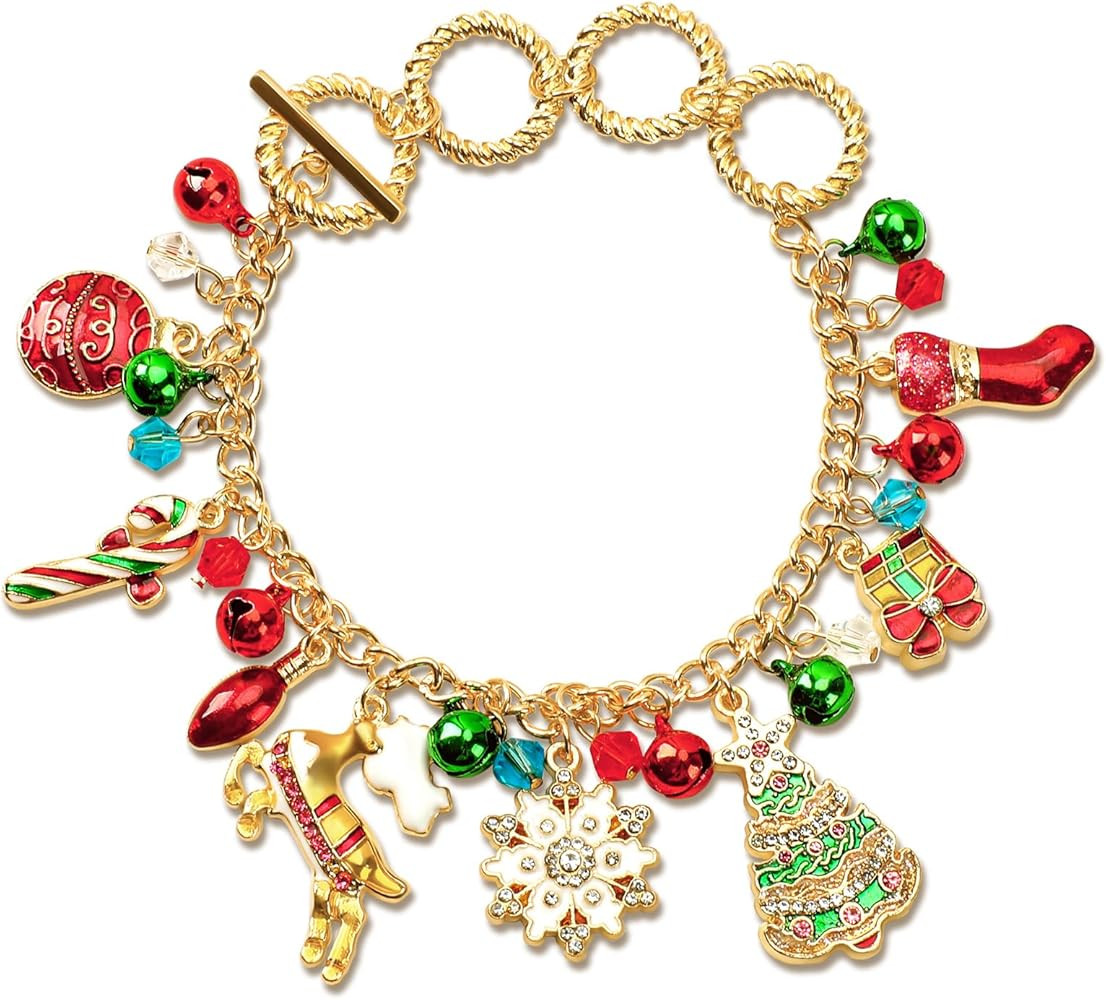 JULMELON Christmas Bracelet for Women Girls, Christmas Xmas Jingle Bell Bracelet Christmas Tree S... | Amazon (US)