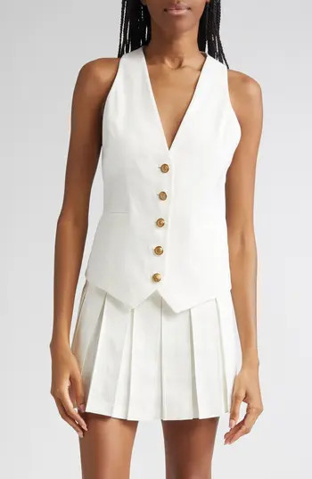 Alice + Olivia Mazie Deep V-Neck Linen Blend Vest in Off White at Nordstrom Rack, Size 10 | Nordstrom Rack