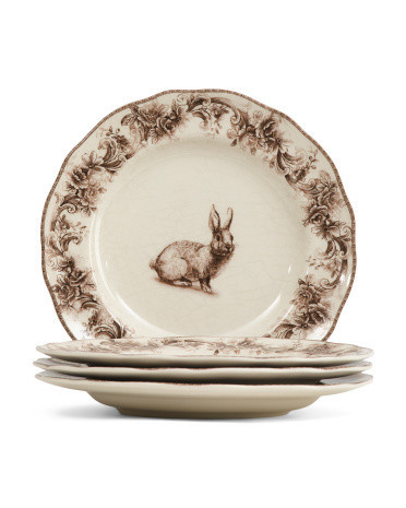 Set Of 4 Floral Bunny Dinner Plates | TJ Maxx