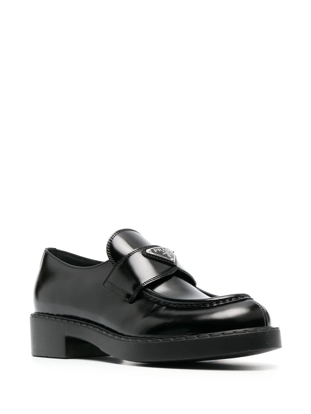 Prada Chocolate Logo Plaque 40mm Loafers - Farfetch | Farfetch Global