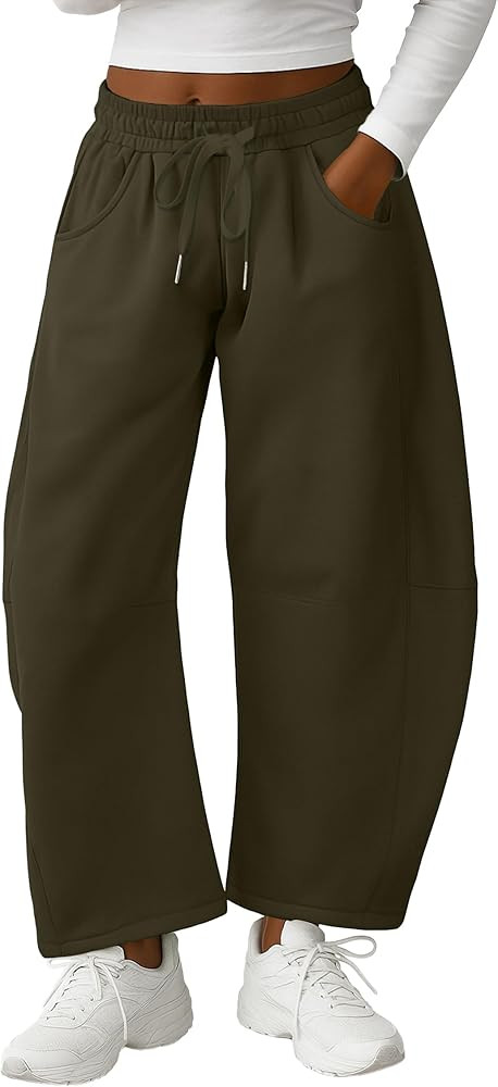 Lepunuo Barrel Sweatpants Women Casual Baggy Elastic Waisted Pants Wide Leg Gym Trousers with Poc... | Amazon (US)