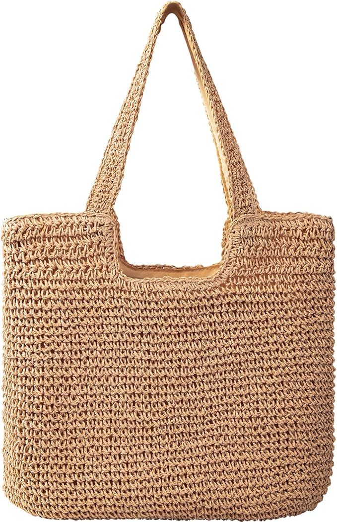 Straw Beach Bags for Women - Women Beach Handmade Woven Tote Bag, Summer Mesh Hollow Shoulder Bag... | Amazon (US)