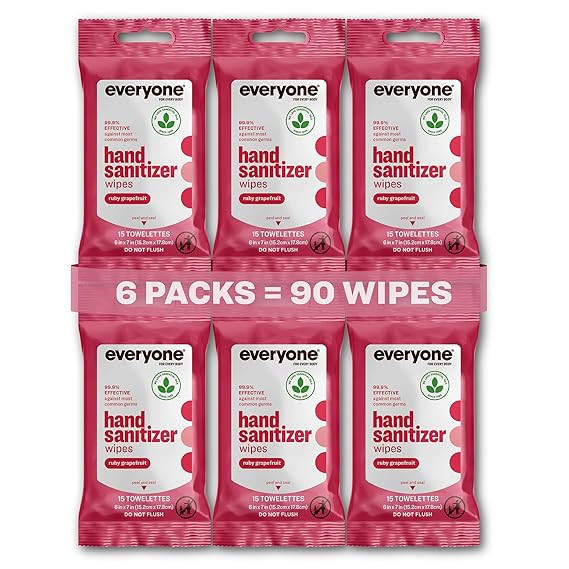 Everyone Hand Sanitizer Wipes, 15 Wipes (Pack of 6), Ruby Grapefruit, Made with Sugarcane Derived... | Amazon (US)