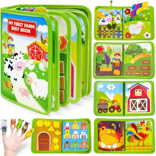 Busy Book for Toddlers 1-3, Montessori Toys for 1 2 Year Old Boy Girl Birthday Gifts, Busy Board Educational Learning Toys for 1+ Year Old, Toddler Airplane Travel Toy Farm Animals Activity Books | Amazon (US)