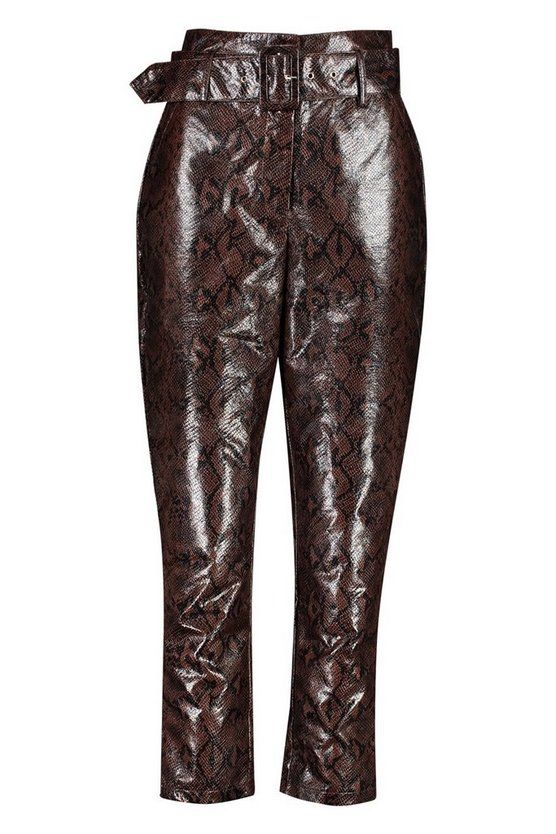 Snake Print Leather Look Belted Pants | Boohoo.com (US & CA)