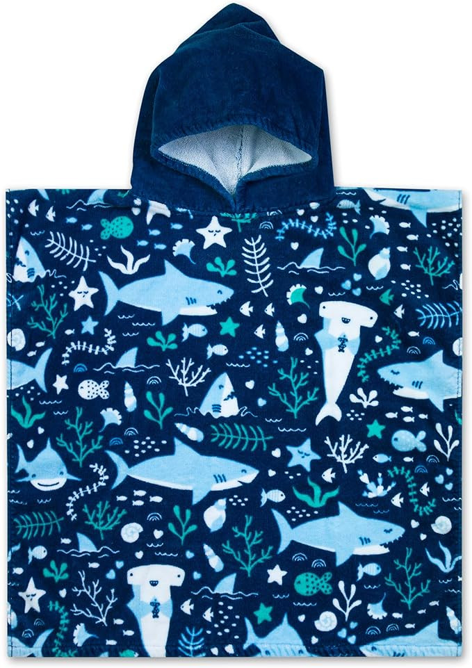 Baba & Bear Hooded Towel for Kids Swimsuit Cover Up for Beach, Pool, Bath (Shark) | Amazon (US)
